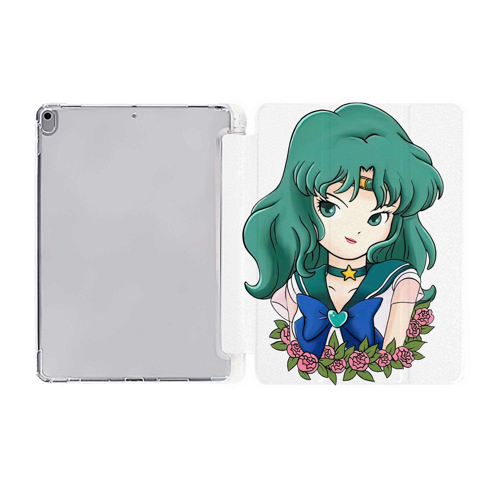 （画像用） 美少女戦士セーラームーン 海王 みちる（かいおう みちる） Sailor Moon Kaiou Michiru IPad ケース ペン収納付き 三つ折りスタンド PUレザー×シリコン 対応機種9.5/10.5/10.9インチ